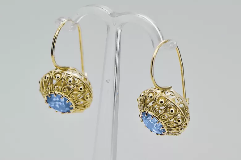 Or jaune 8 carats 333 Aquamarine des boucles d'oreilles vec002x-aq Russe Soviétique URSS Bijoux vintage Art Deco style